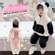 定制女宝宝秋冬套装2023韩版儿童冬季加绒加厚女童毛毛衣两件