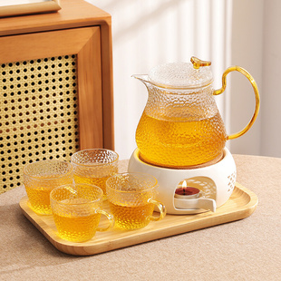 高档日式风花茶壶茶杯，耐热玻璃水果茶壶，蜡烛保温底座轻奢下午茶具