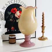 复古风中古法式餐桌铃兰手工琉璃玻璃花瓶高脚花器摆件插花装饰品