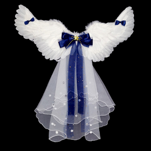 高端女童天使羽毛翅膀白色儿童公主蝴蝶结小仙女装扮道具背饰演出