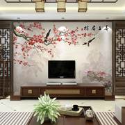 中式花鸟壁纸8d梅花电视，背景墙纸喜上眉梢客厅沙发影视大型壁画