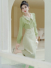 早春女套装复古法式小香风绿色通勤连衣裙显瘦气质小个子高级感