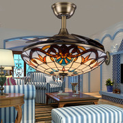 蒂凡尼隐形吊扇灯客厅餐厅风扇吊灯地中海木叶卧室风扇灯复古吊扇