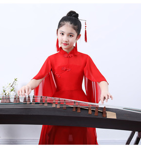 儿童古筝演出服女童仙女气质中国风钢琴二胡表演服精致连衣裙