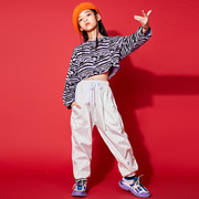 儿童紫马纹街舞服装男童嘻哈hiphop套装女童爵士舞jazz露脐演出服