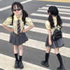 韩国女童套装学院风甜美夏装短袖衬衫上衣网红潮大童百褶半身短裙