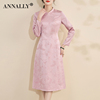 annally2024春装优雅气质，修身a字，粉红色旗袍复古新中式连衣裙