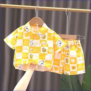 韩系男童夏装短袖套装，2024洋气宝宝，夏季帅气衬衣两件套婴儿童
