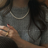 法式珍珠毛衣链女颈链轻奢高级感小众设计项链，韩国复古串珠卫衣链