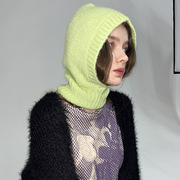 韩国设计师款糖果色含20羊毛针织毛线保暖套头帽巴拉克拉法帽冷帽