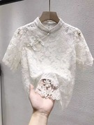 新中式复古改良旗袍蕾丝短袖雪纺衬衫女士设计感小众洋气上衣小衫