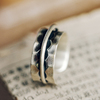 非鱼之家凹凸宽面复古925银，戒指男潮个性，设计中指食指戒指指环女