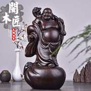 新黑檀(新黑檀)木雕，弥勒佛像送宝佛布袋如意笑佛黑檀木雕刻红实木工艺