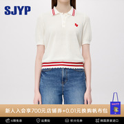 韩国sjyp潮青春可爱polo领泡泡袖，针织短袖t恤女
