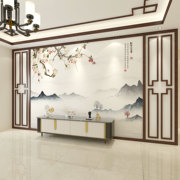 新中式2023电视背景墙壁纸客厅壁画影视墙布沙发卧室花鸟墙纸