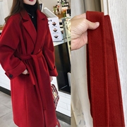 酒红色拉菲红双面羊毛呢腰带，女士秋冬大衣，绑带高级感装饰毛呢腰带