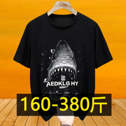 夏季鲨鱼印花短袖T恤男加肥加大码胖子潮牌宽松休闲半袖体恤350斤