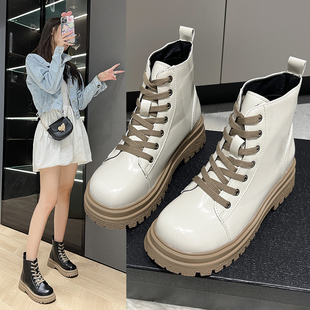 2022秋冬韩版休闲百搭学生系带马丁靴，时尚厚底中跟平跟女短靴