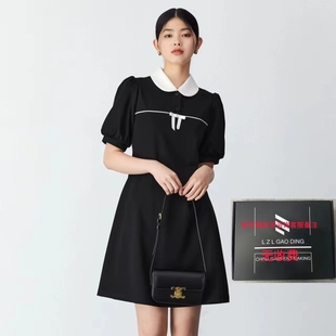 新中式连衣裙短裙女设计感春秋黑白色小众宽松高级感胖mm短袖气质