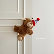 可爱生日小熊玩偶卧室门把手，装饰家居摆件创意生日礼物毛绒玩具