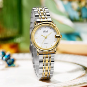 瑞士时尚潮流小表盘女士手表间金色钢带休闲布纹面时装表
