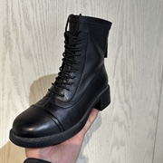 外贸真皮马丁靴2022秋冬法式复古风，高个子(高个子，)平底软皮前系带短靴