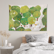 「橘子园」清新可爱动物画布卧室布置挂布沙发挂画墙面遮丑背景布