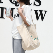 日韩单肩帆布大包字母印花托特包购物袋女学生百搭上课布包潮
