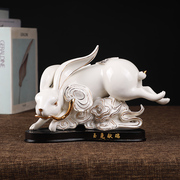 招财风水陶瓷兔子摆件十二生肖兔送福送财富贵陶瓷装饰品家居瓷器