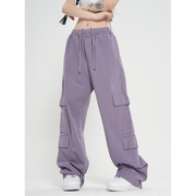 jmj2023春季美式紫色，多口袋工装裤男女，宽松直筒百搭休闲长裤