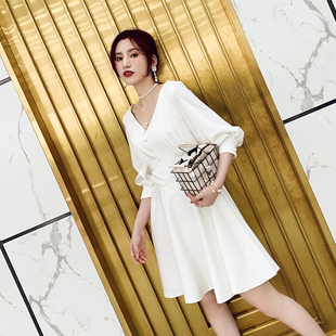 白色晚礼服仙气质韩版2022夏季短款女学生毕业生日派对连衣裙
