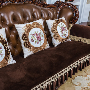 欧式纯色沙发垫高档奢华防滑四季通用布艺美式真皮沙发坐垫套