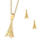 埃菲尔铁塔项链钛钢耳钉欧美时尚巴黎铁塔女士首饰套装吊坠LS1039