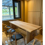 白蜡木双拼大板餐桌日式实木，茶桌原木自然，边工作台民宿恰谈办公桌