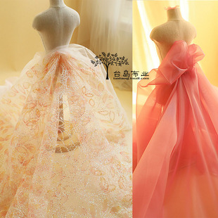 日本亮光半透欧根纱布料面料 品质好的纱 纯色服装布料 橘色系