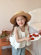 夏季女童韩版洋气花边吊带娃娃，衫儿童设计感无袖背心衬衫宝宝上衣