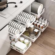 厨房置物架多功能橱柜内可抽拉碗碟盘沥水架下水槽调料瓶储物架子
