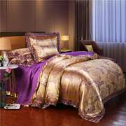 欧式床上四件套贡缎提花被套丝绸缎1.8米双人床单床笠蕾丝花4