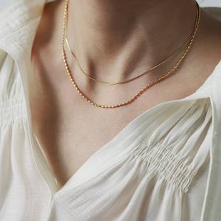 简约米粒珠双层叠戴项链(戴项链，)女小众轻奢镀18k金小米粒高级感锁骨颈链