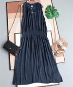夏季 女装藏蓝色暗纹 优雅气质背心裙 凉爽轻薄款成人连衣裙