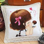 棉线十字绣印花抱枕套一对情侣沙发抱枕儿童卡通动漫生日礼物