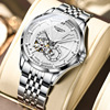 冠琴男防水品牌钢带夜光表，全自动瑞士镂空机械，手表时尚国产腕表