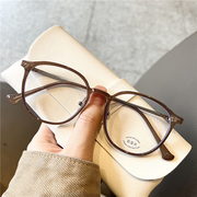 素颜神器装饰眼镜冷茶色圆形小细框TR90超轻眼镜框女可配度数近视