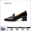JISEAS设计师款玛丽珍女鞋高跟2024漆皮法式珍珠水钻粗跟单鞋