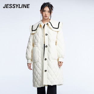 2折特卖款 jessyline女装冬季 杰茜莱娃娃领中长款羽绒服