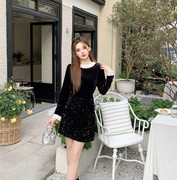 木木家知心气质时尚小众洋气，黑色拼接长袖衬衫+半身裙