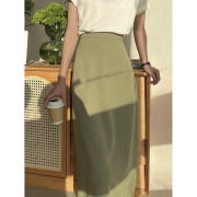 绿色半身裙女夏季2024雪纺，设计感小众垂坠感小个子a字长裙子