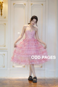 oddpages芭比春夏粉色抽褶荷叶，边欧根纱蓬蓬裙，少女感甜美半身裙