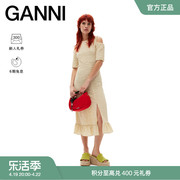 GANNI女装 卡其色泡泡纱露肩中长款罩衫修身连衣裙 F7955531