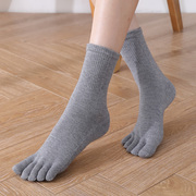五指袜女中筒冬季兔毛绒加厚保暖吸汗纯色羊毛分趾袜子 3双装